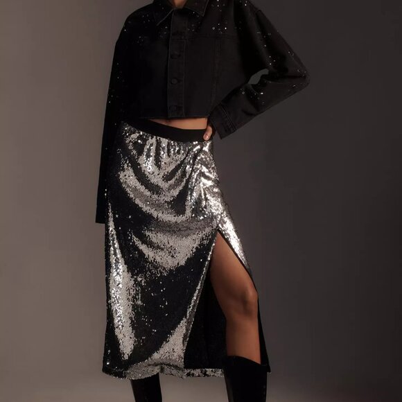 Stella Nova Sparkling Star Sequin Midi Skirt, size US